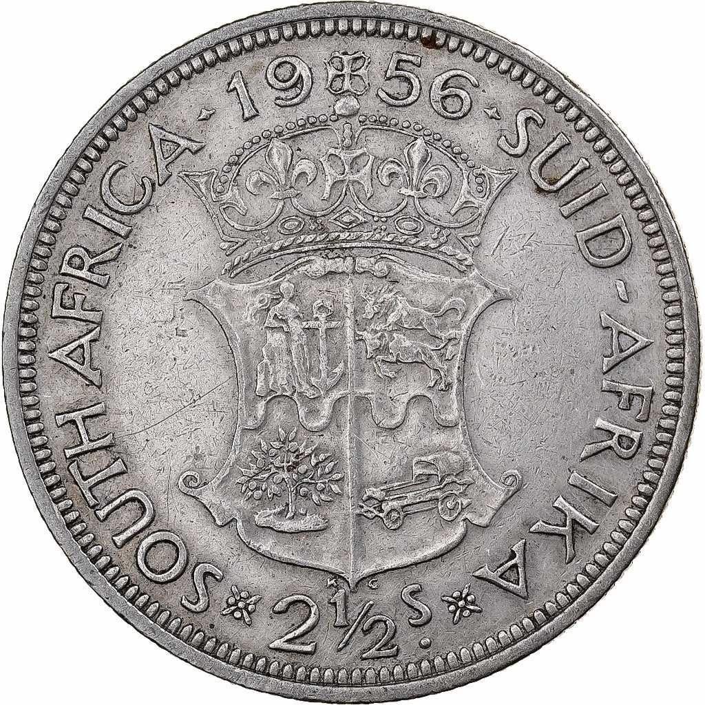 Sudáfrica, Elizabeth II, 2-1/2 Shillings, 1956, Pretoria, Plata, MBC, KM:51