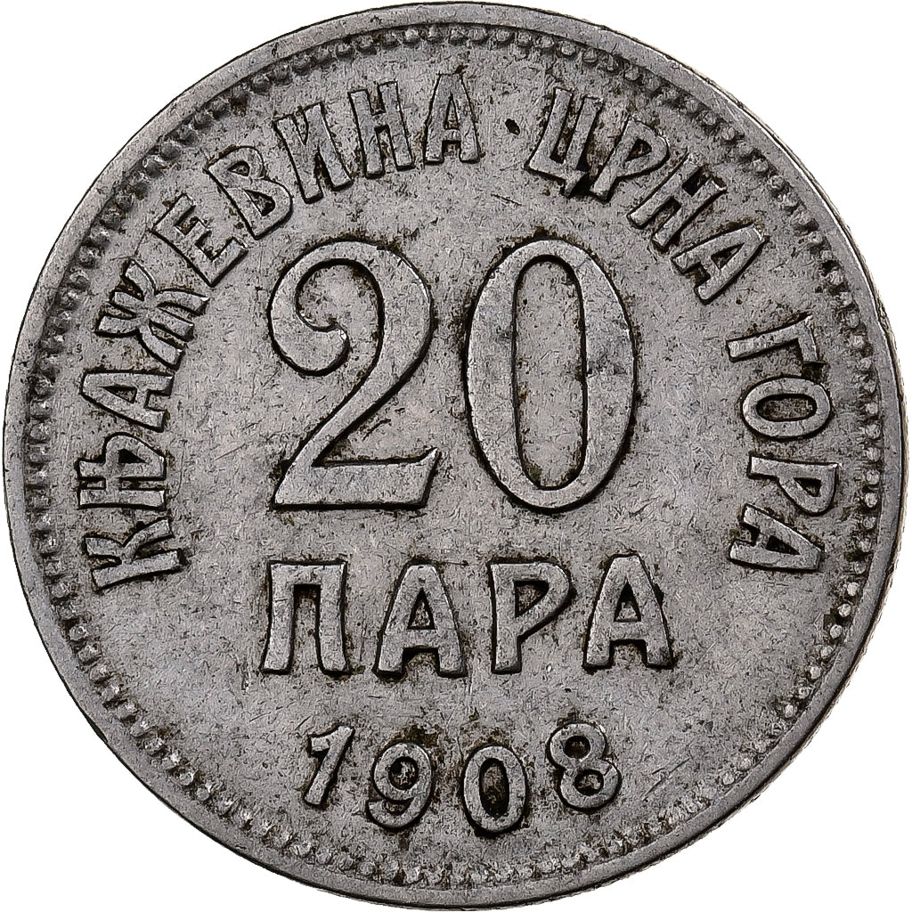 Montenegro, Nicholas I, 20 Para, 1908, Nickel, EF(40-45), KM:4