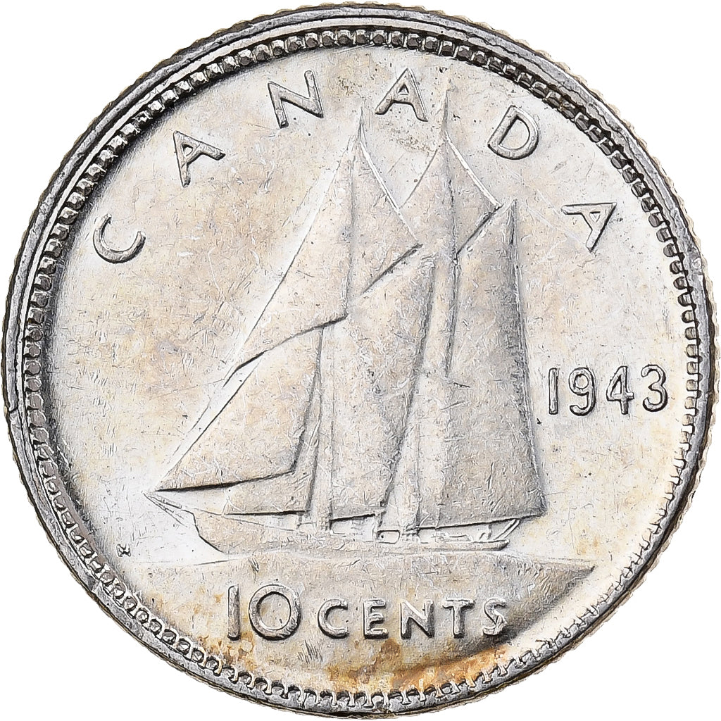 Canada, George VI, 10 Cents, 1943, Royal Canadian Mint, Silver, EF(40-45), KM:34