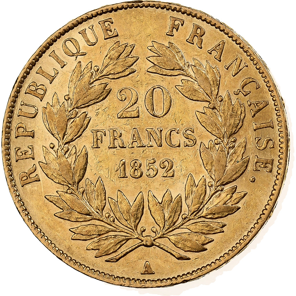 Francia, Napoleon III, 20 Francs, Napoléon III, 1852, Paris, Oro, BB, KM:774