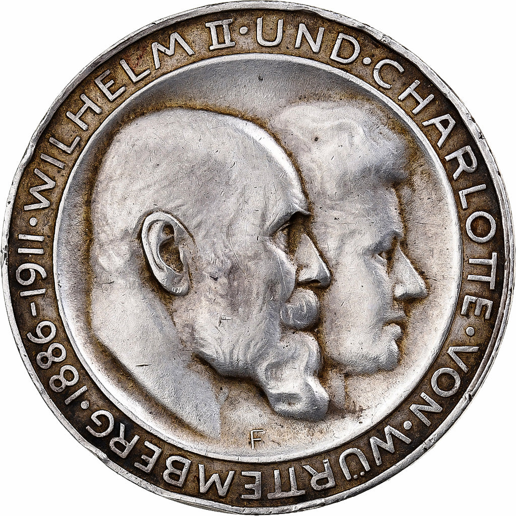 German States, WURTTEMBERG, Wilhelm II, 3 Mark, 1911, Freudenstadt, Silver