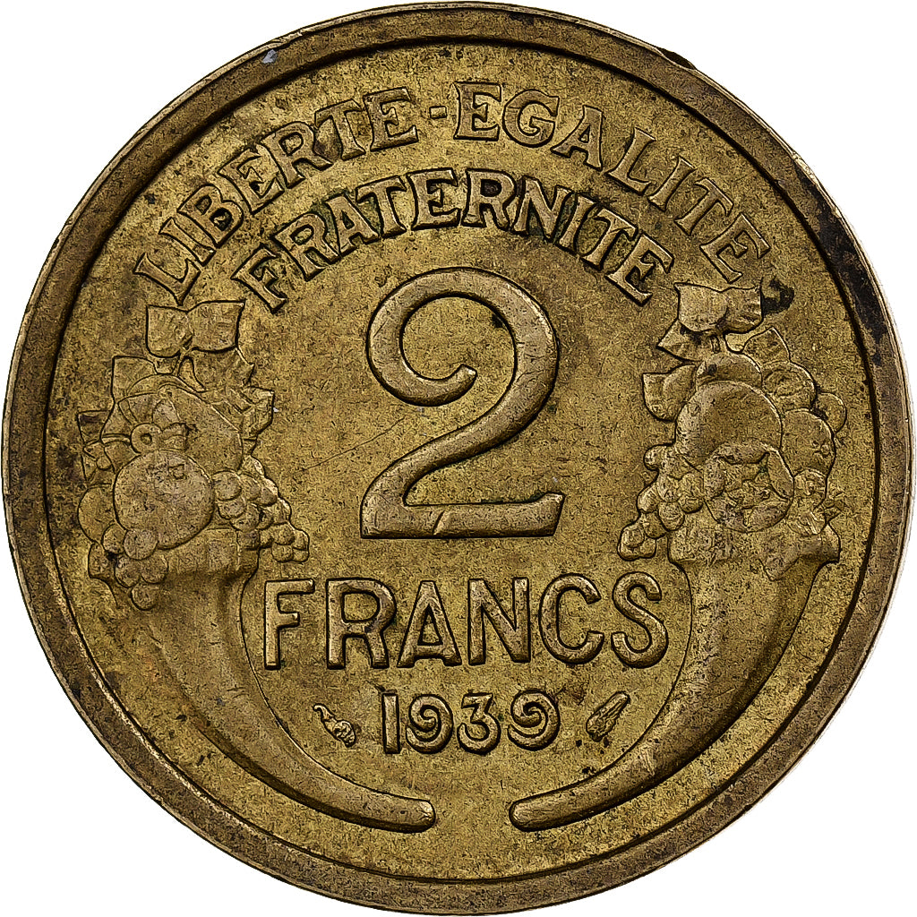Francia, 2 Francs, Morlon, 1939, Paris, Alluminio-bronzo, MB+, KM:886