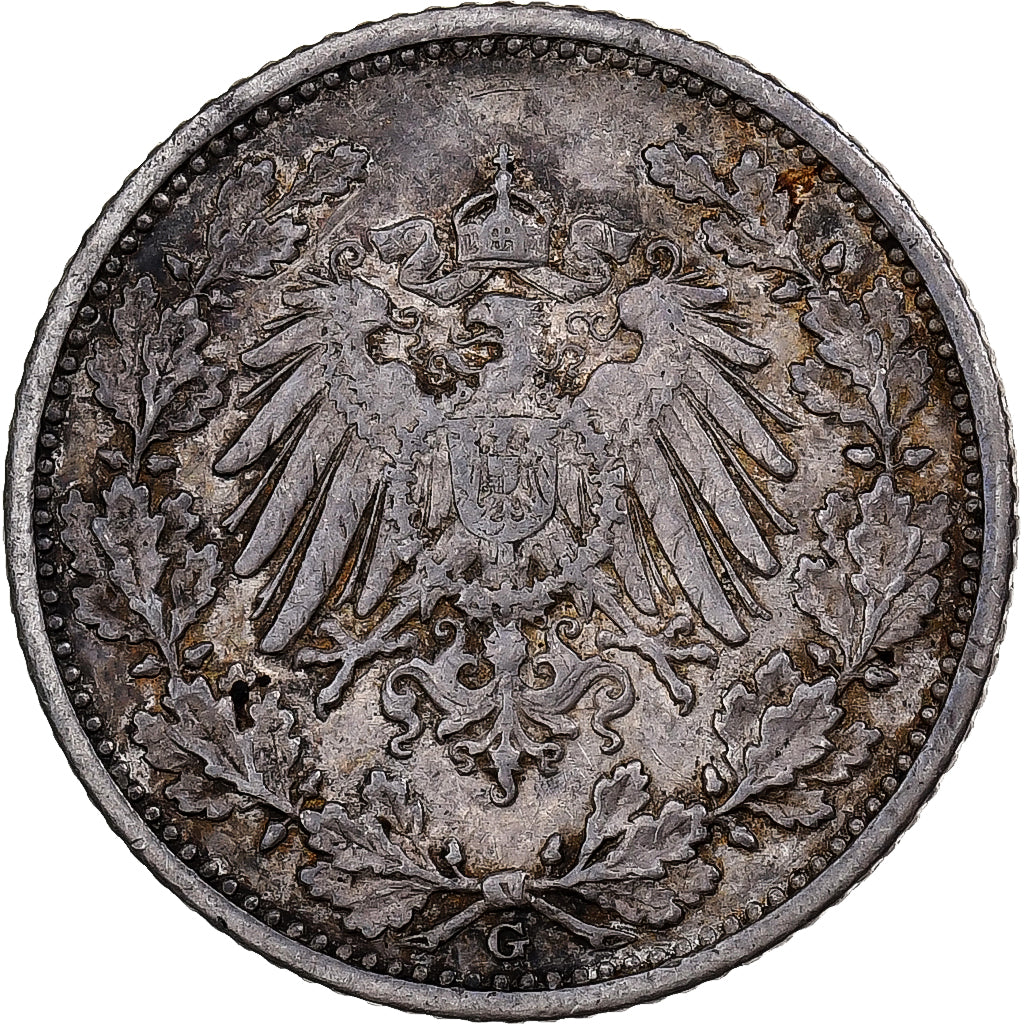 NIEMCY - IMPERIUM, 1/2 Mark, 1905, Karlsruhe, Srebro, EF(40-45), KM:17