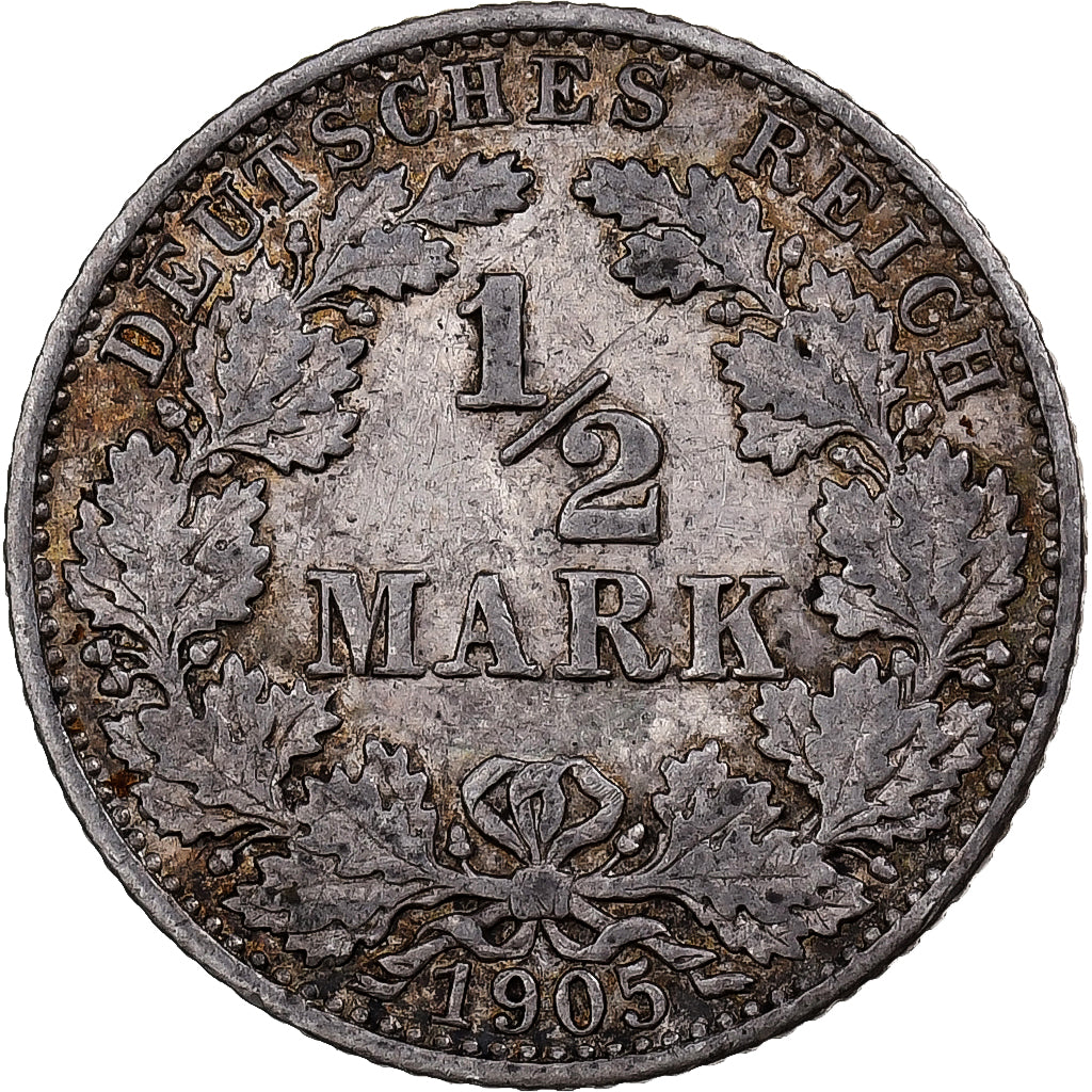 NIEMCY - IMPERIUM, 1/2 Mark, 1905, Karlsruhe, Srebro, EF(40-45), KM:17