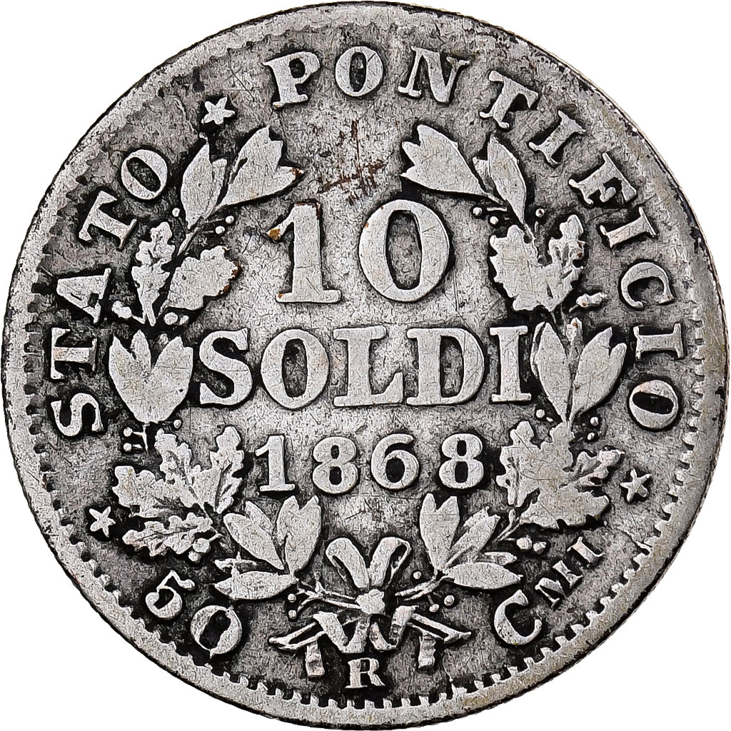 Italien Staaten, PAPAL STATES, Pius IX, 10 Soldi, 50 Centesimi, 1868, Rome