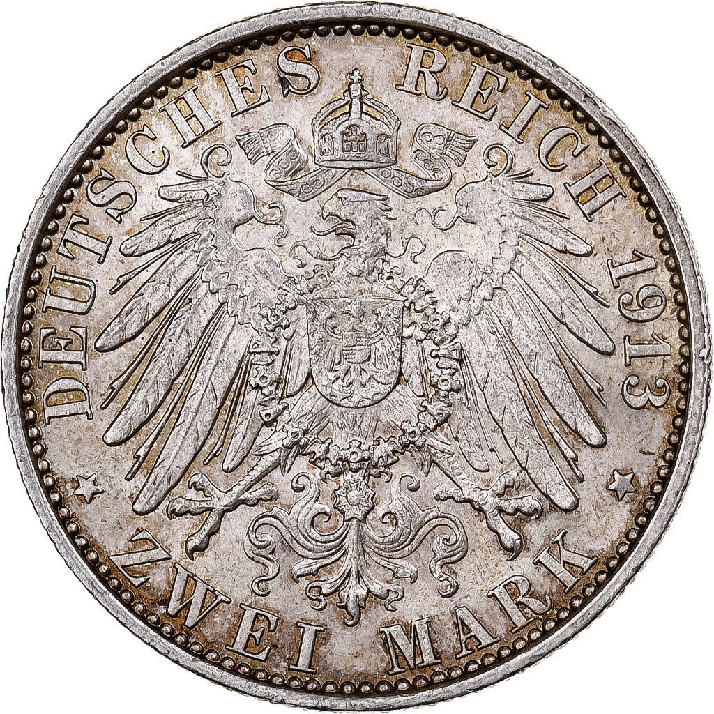 German States, PRUSSIA, Wilhelm II, 2 Mark, 1913, Berlin, Silver, AU(55-58)