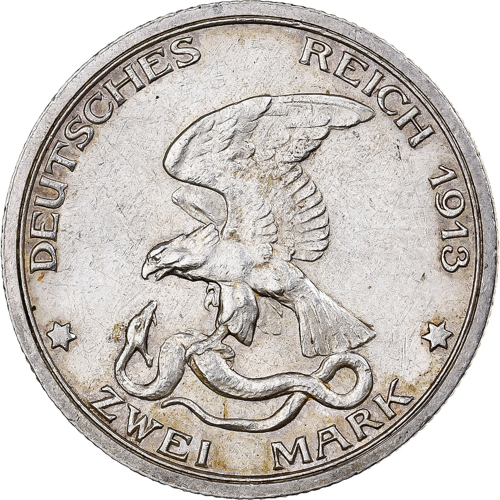 German States, PRUSSIA, Wilhelm II, 2 Mark, 1913, Berlin, Silver, AU(55-58)