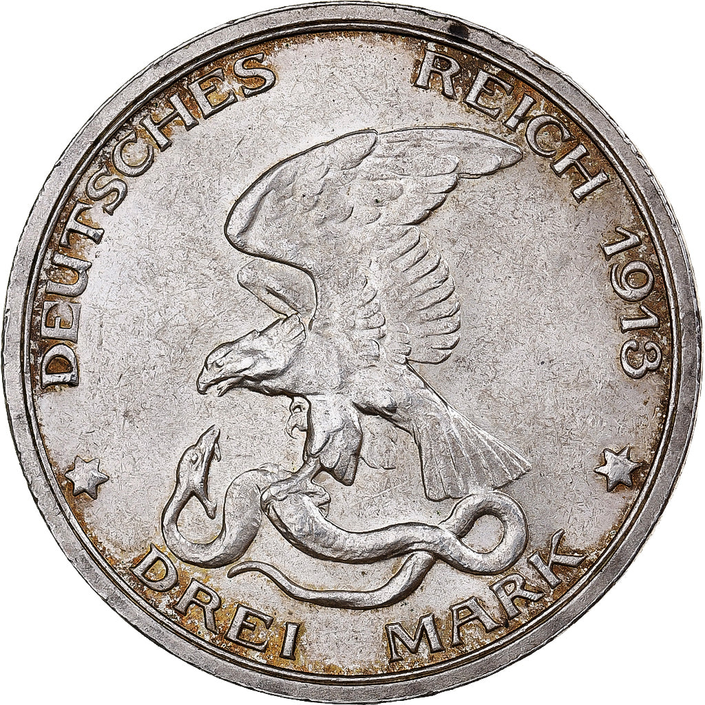 German States, PRUSSIA, Wilhelm II, 3 Mark, 1913, Berlin, Silver, AU(55-58)