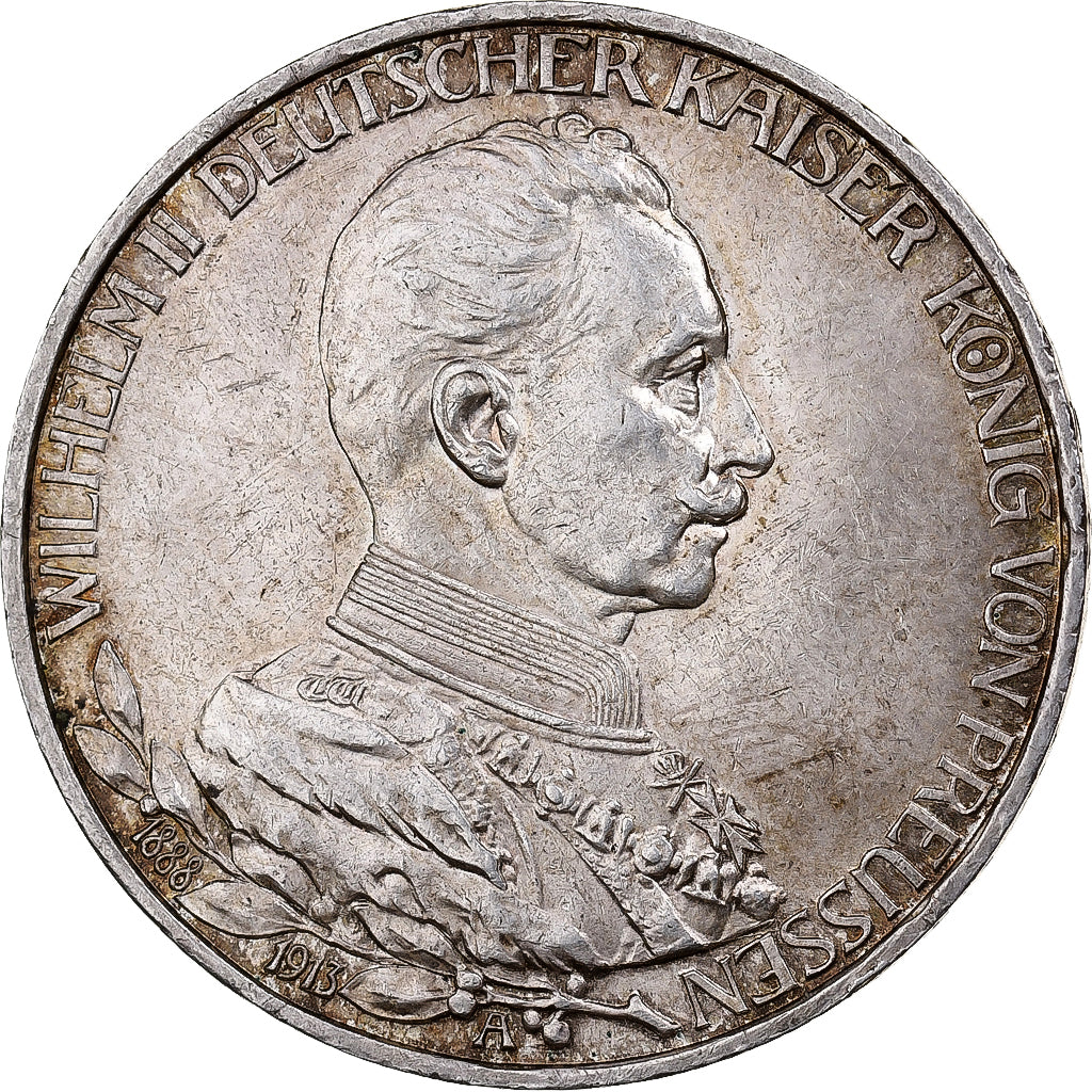 German States, PRUSSIA, Wilhelm II, 3 Mark, 1913, Berlin, Silver, AU(50-53)