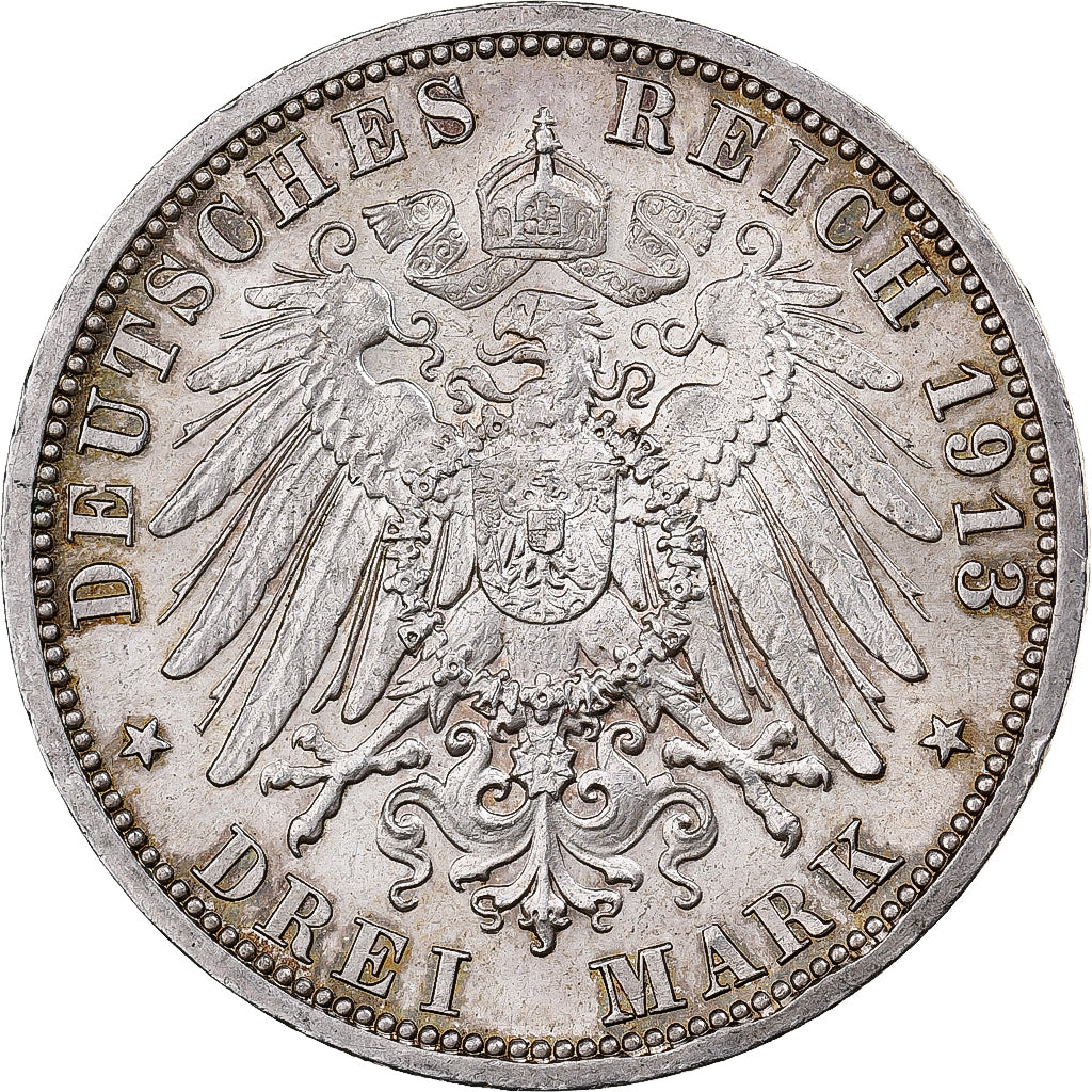 German States, PRUSSIA, Wilhelm II, 3 Mark, 1913, Berlin, Silver, AU(50-53)