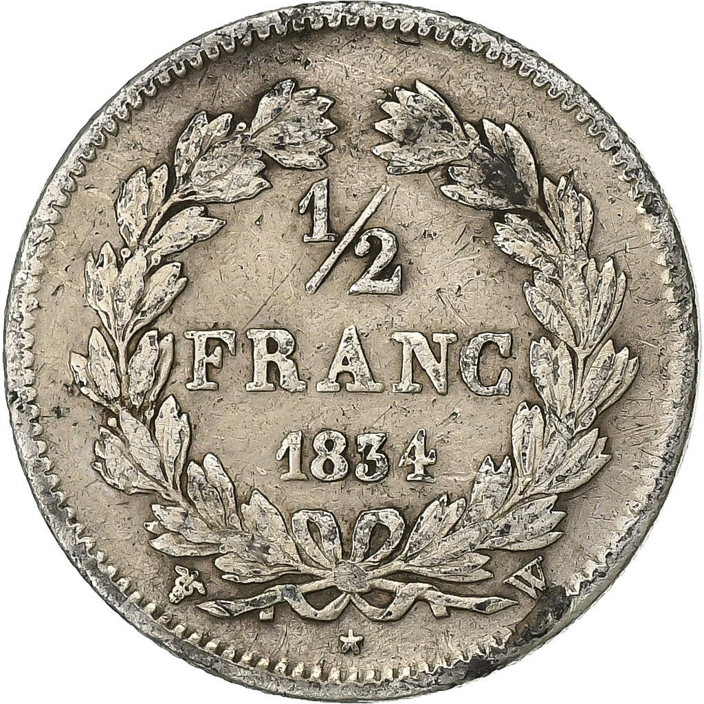 Francja, 1/2 Franc, Louis-Philippe, 1834, Lille, Srebro, VF(30-35), KM:741.13