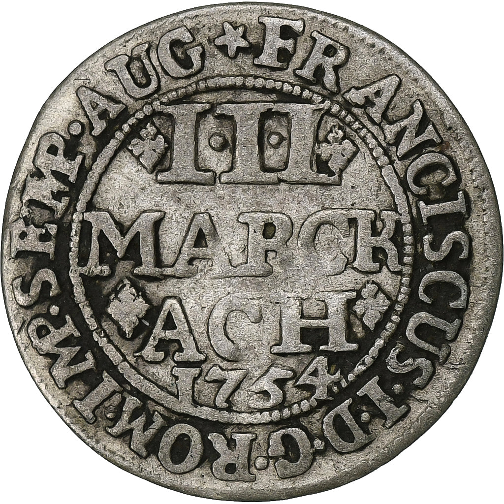 Etats allemands, AACHEN, 3 Marck, 1754, Aachen, Argent, TB+, KM:50