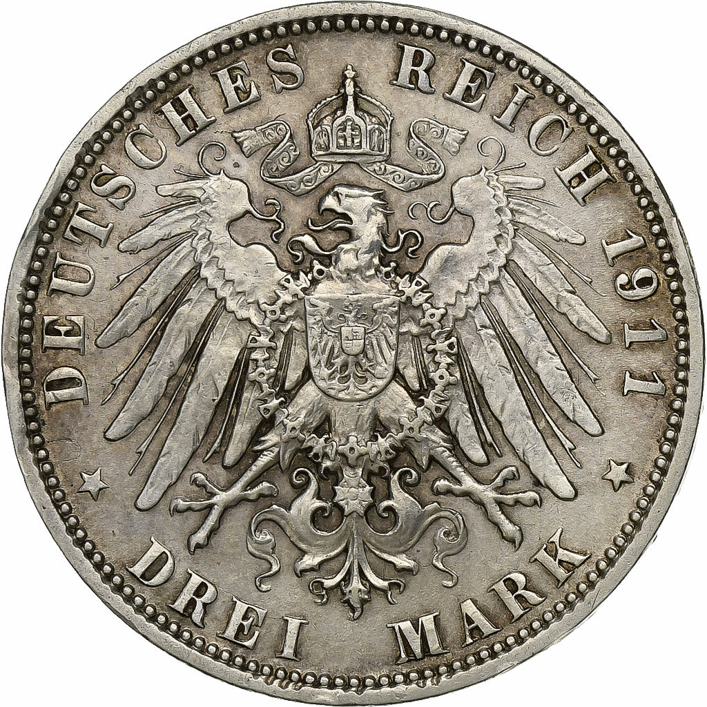 German States, BAVARIA, Otto, 3 Mark, 1911, Munich, Silver, AU(50-53), KM:998
