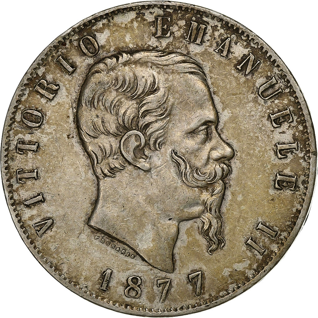 Italia, Vittorio Emanuele II, 5 Lire, 1877, Rome, Argento, BB+, KM:8.4