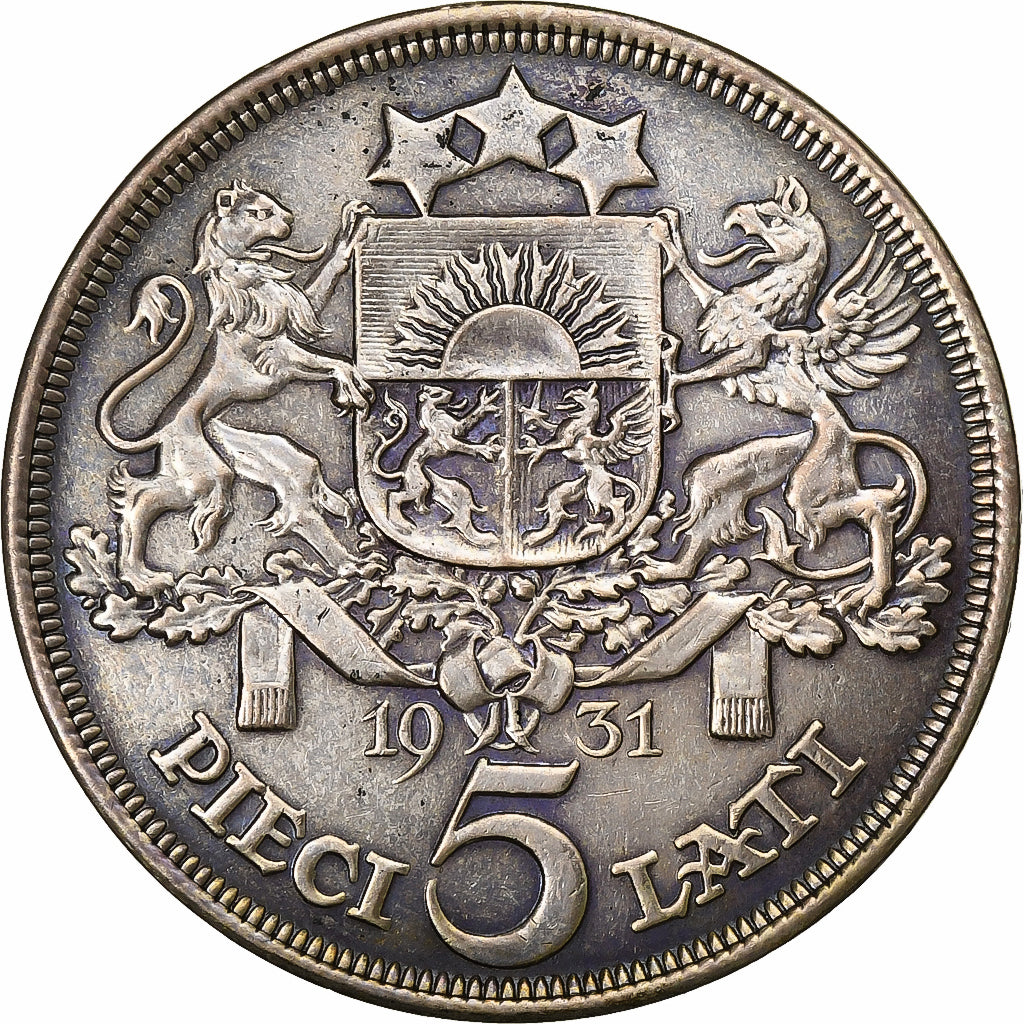 Latvia, 5 Lati, 1931, Silver, AU(50-53), KM:9