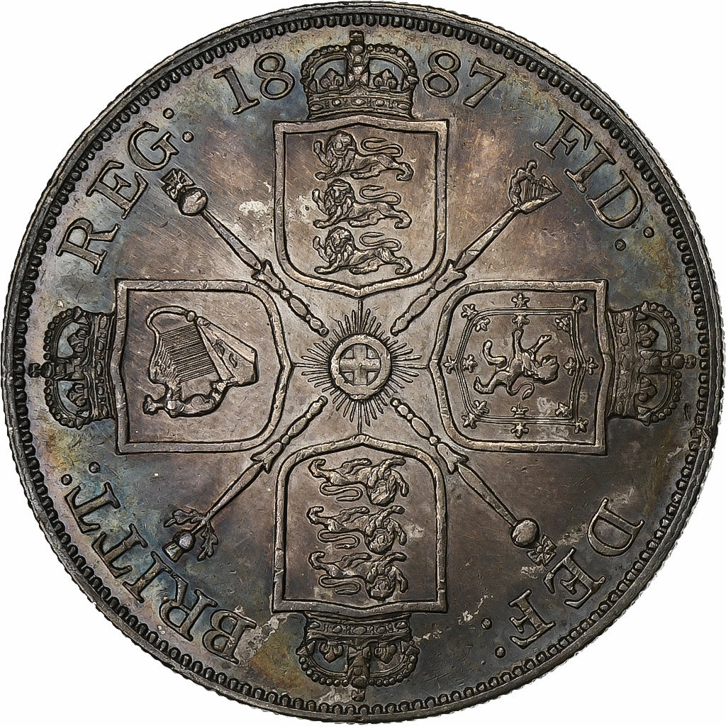 Great Britain, Victoria, Double Florin, 1887, London, Silver, AU(50-53), KM:763