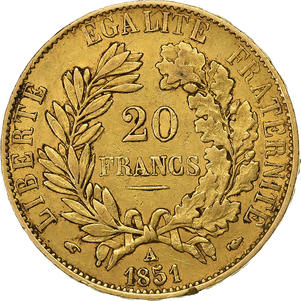 France, 20 Francs, Cérès, 1851, Paris, Or, TTB, KM:762
