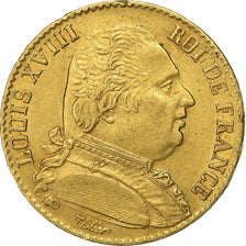 Frankrijk, Louis XVIII, 20 Francs, Louis XVIII, 1814, Paris, Goud, ZF, KM:706.1