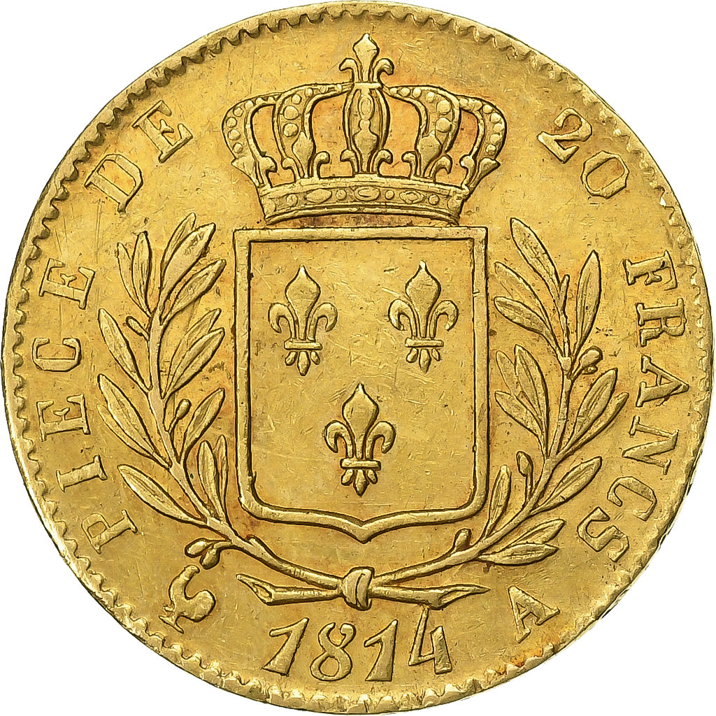 Frankrijk, Louis XVIII, 20 Francs, Louis XVIII, 1814, Paris, Goud, ZF, KM:706.1