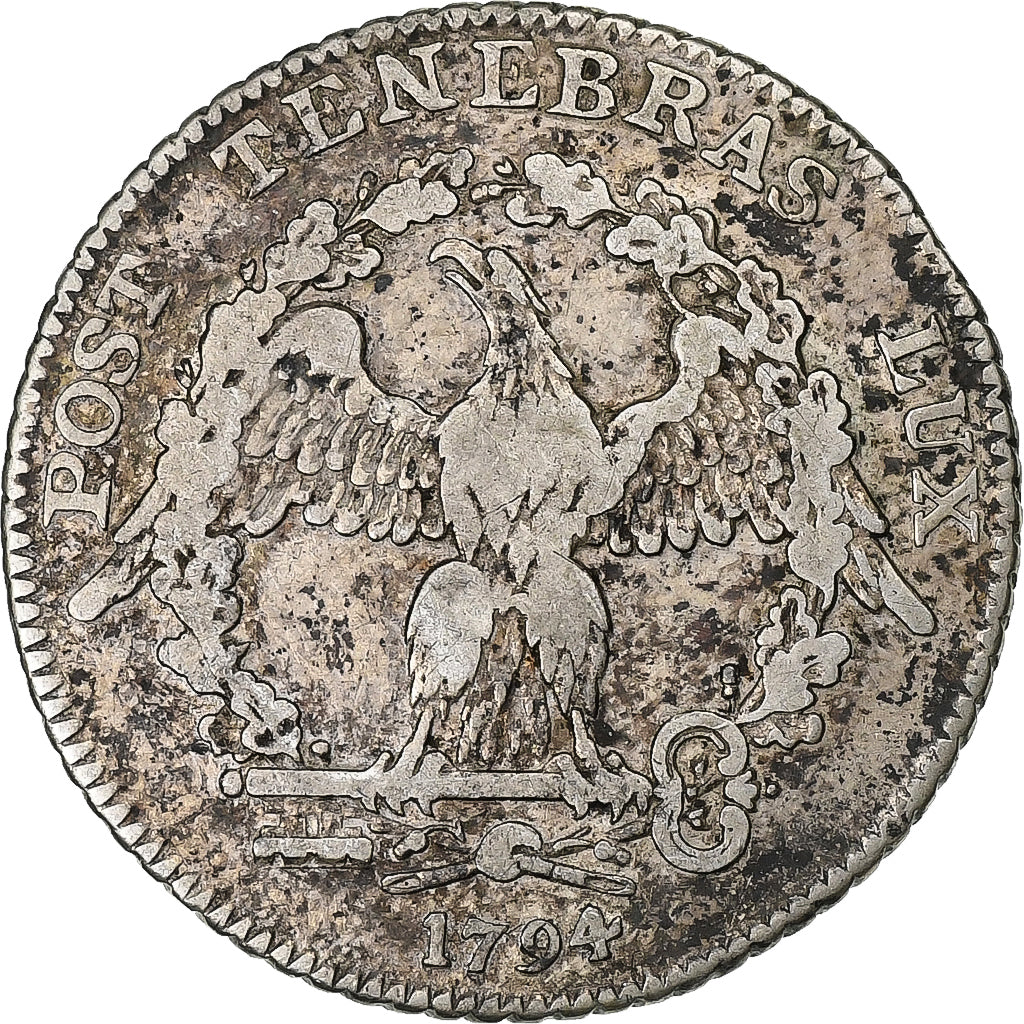 SWISS CANTONS, GENEVA, 15 Sols, 1794, Geneva, Silver, EF(40-45), KM:97