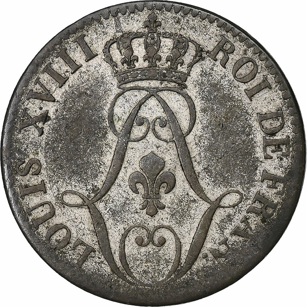GUJANA FRANCUSKA, 10 Centimes, 1818, Paris, Bilon, VF(30-35), KM:A1