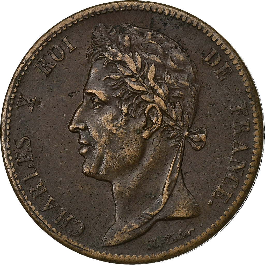 COLÓNIAS FRANCESAS, Charles X, 5 Centimes, 1825, Paris, Bronze, EF(40-45)