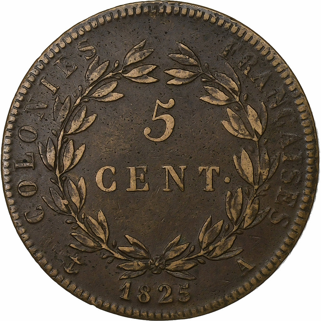 COLÓNIAS FRANCESAS, Charles X, 5 Centimes, 1825, Paris, Bronze, EF(40-45)