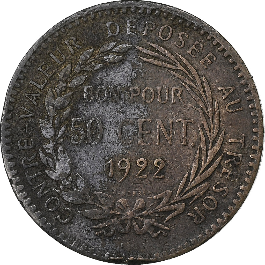 Martynika, 50 Centimes, 1922, Miedź-Nikiel, VF(20-25), KM:40