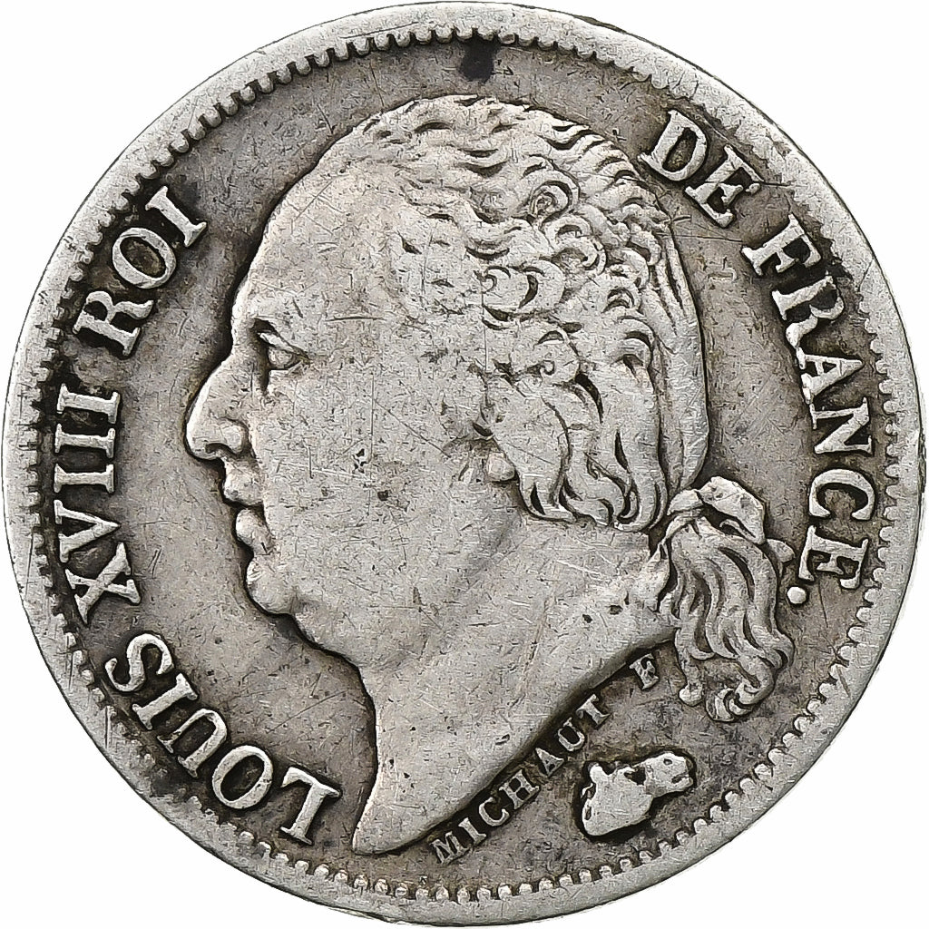 França, Louis XVIII, 1/2 Franc, Louis XVIII, 1822, Paris, Prata, VF(20-25)