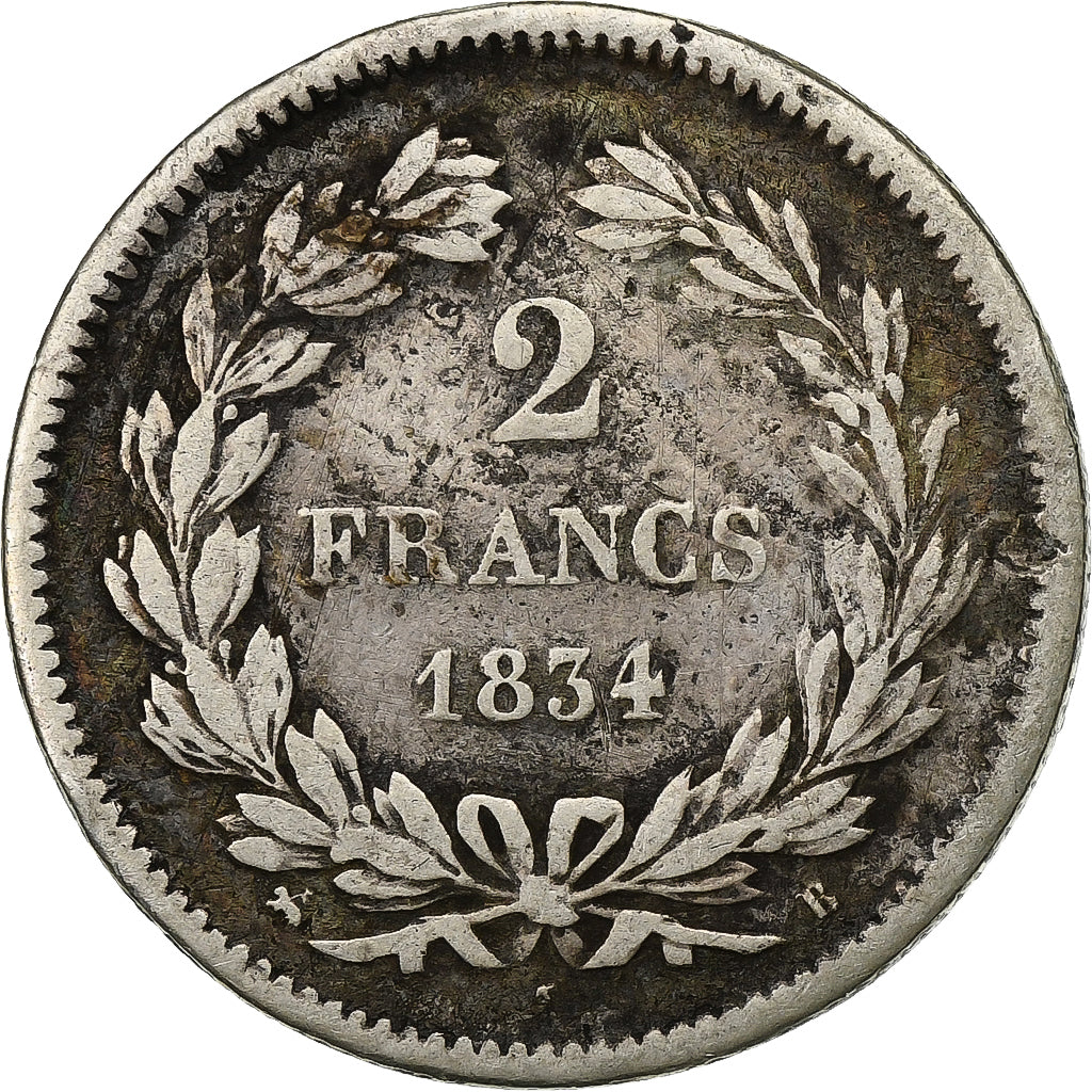 France, 2 Francs, Louis-Philippe, 1834, Rouen, Silver, F(12-15), KM:743.2
