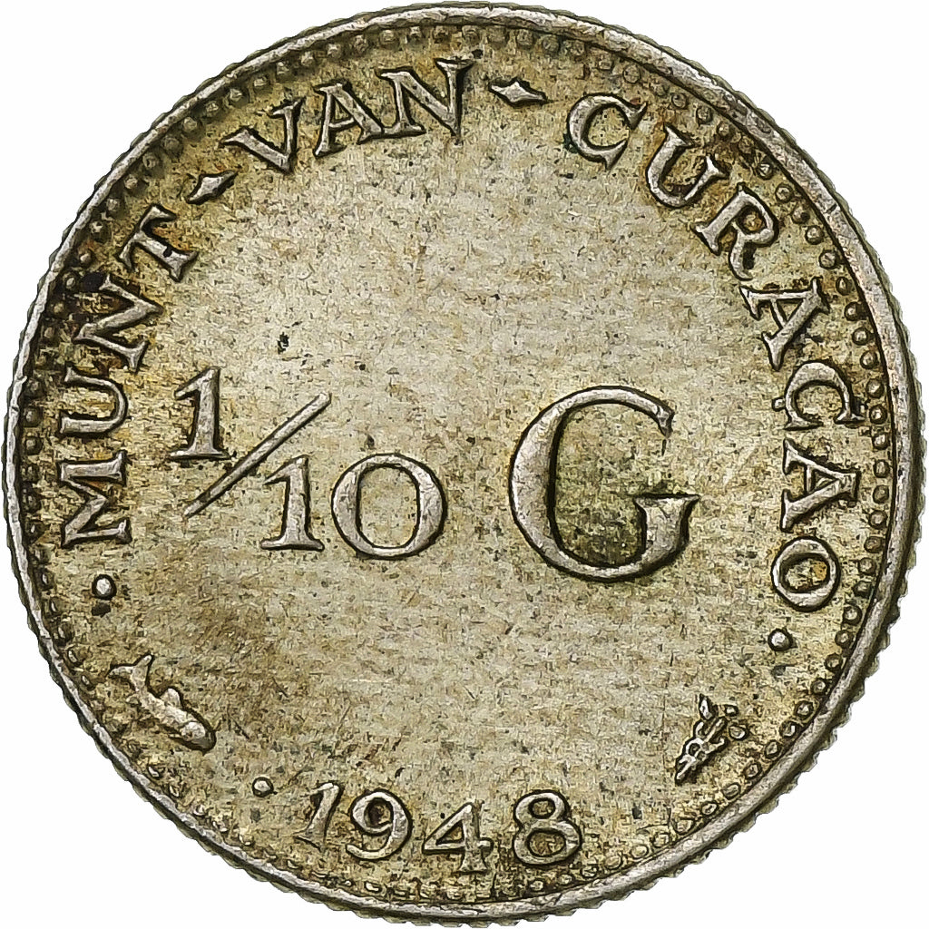 Curaçau, 1/10 Gulden, 1948, Utrecht, Prata, EF(40-45), KM:48