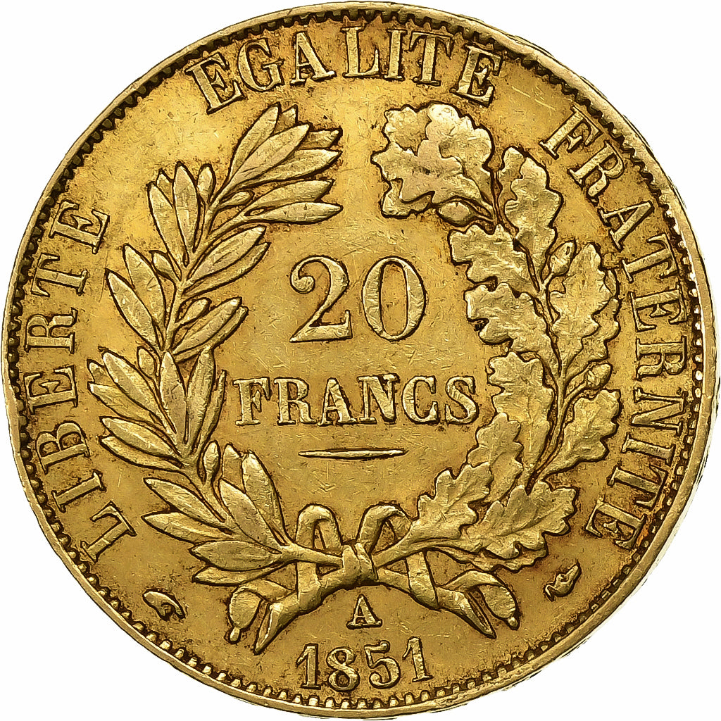 France, 20 Francs, Cérès, 1851, Paris, Or, TTB+, KM:762