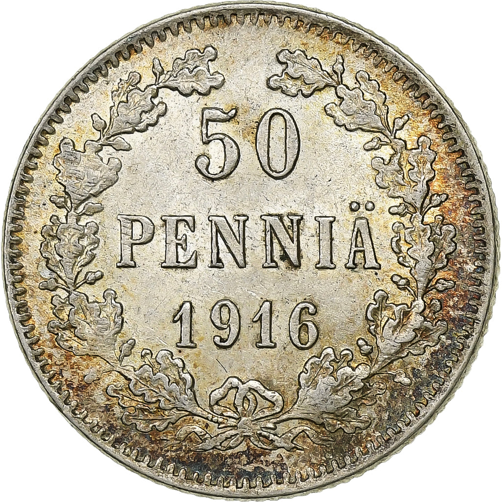 Finland, Nicholas II, 50 Penniä, 1916, Zilver, PR, KM:2.2