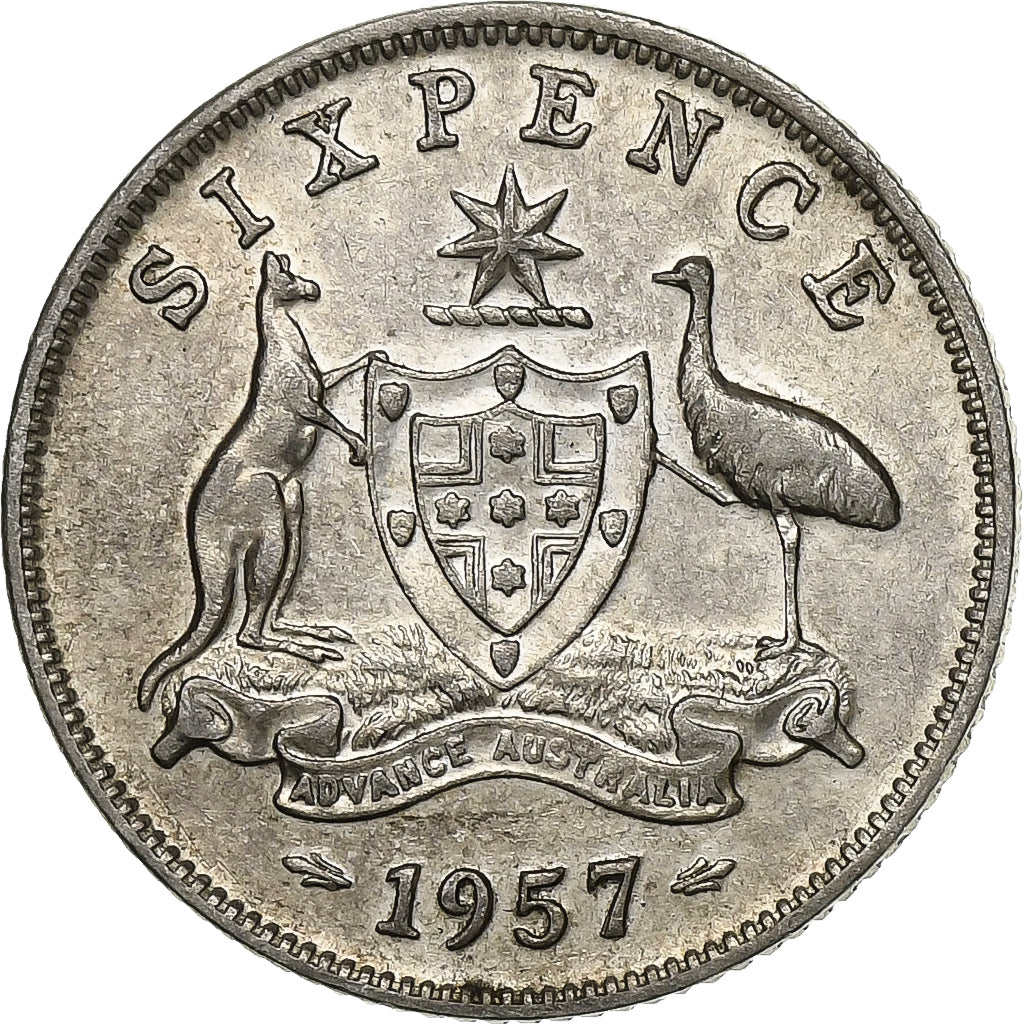 Australia, Elizabeth II, Sixpence, 1957, Melbourne, Silver, EF(40-45), KM:58