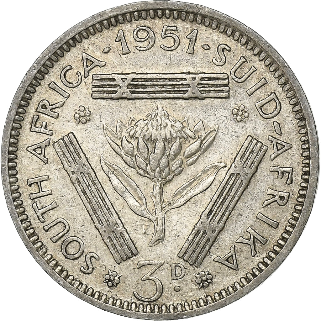 África do Sul, George VI, 3 Pence, 1951, Pretoria, Prata, VF(30-35), KM:35.2
