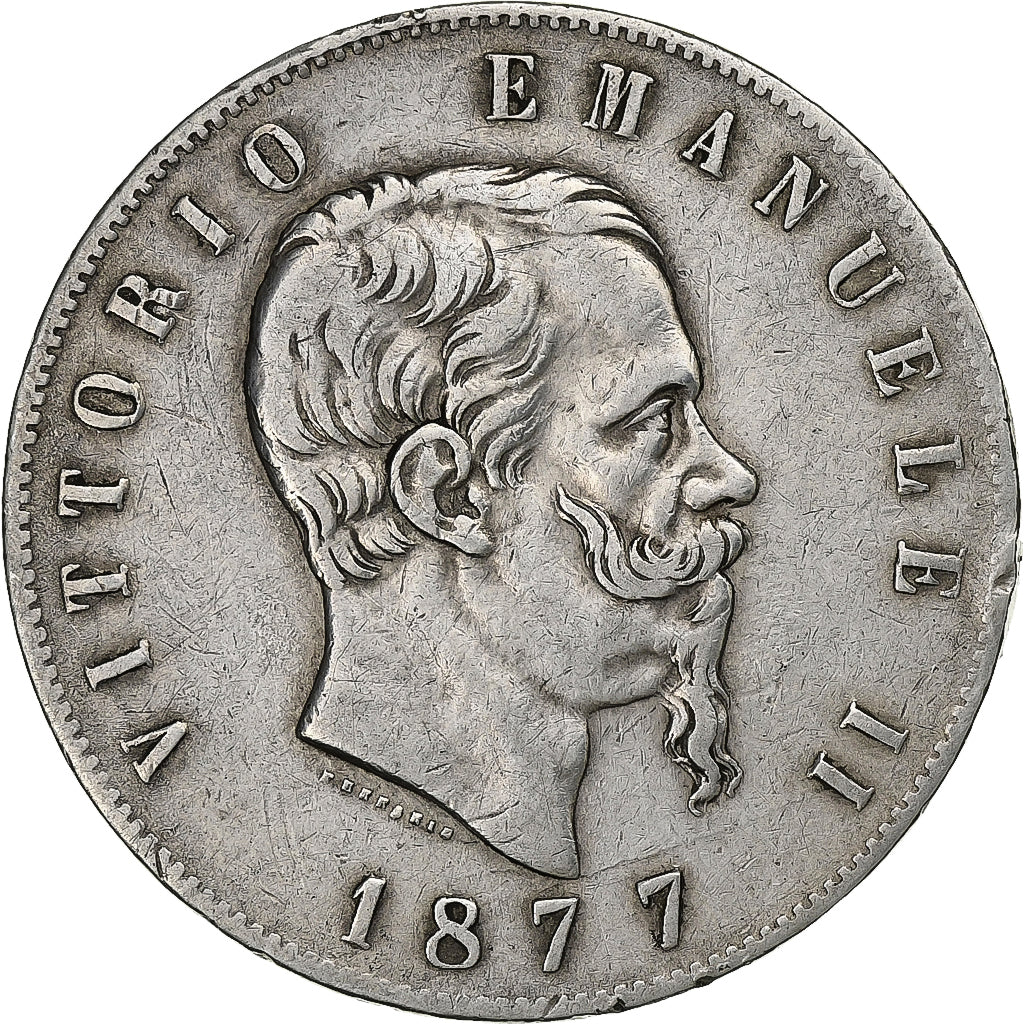 Italië, Vittorio Emanuele II, 5 Lire, 1877, Rome, Zilver, ZF, KM:8.4