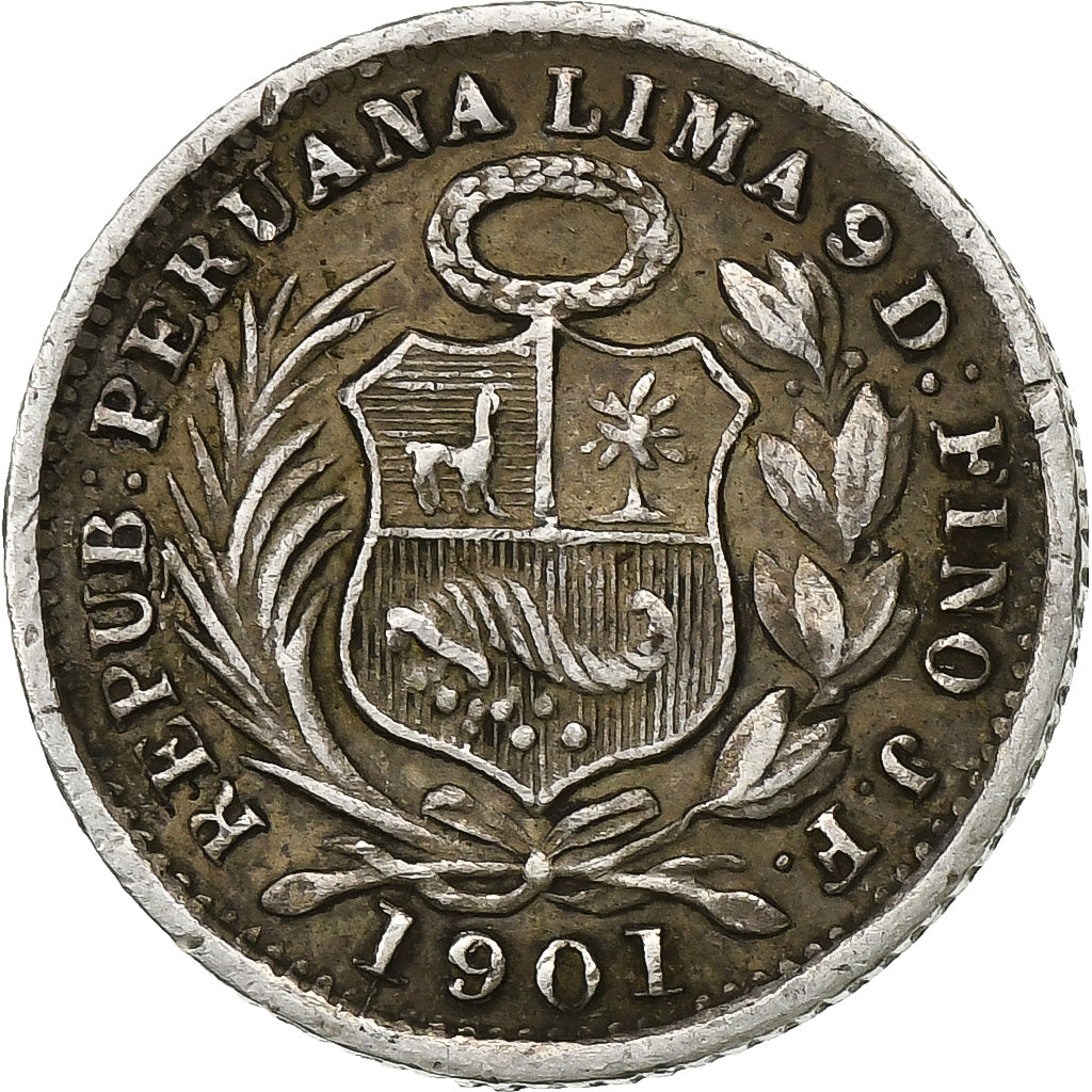 Peru, 1/2 Dinero, 1901, Lima, Silver, EF(40-45), KM:206.2