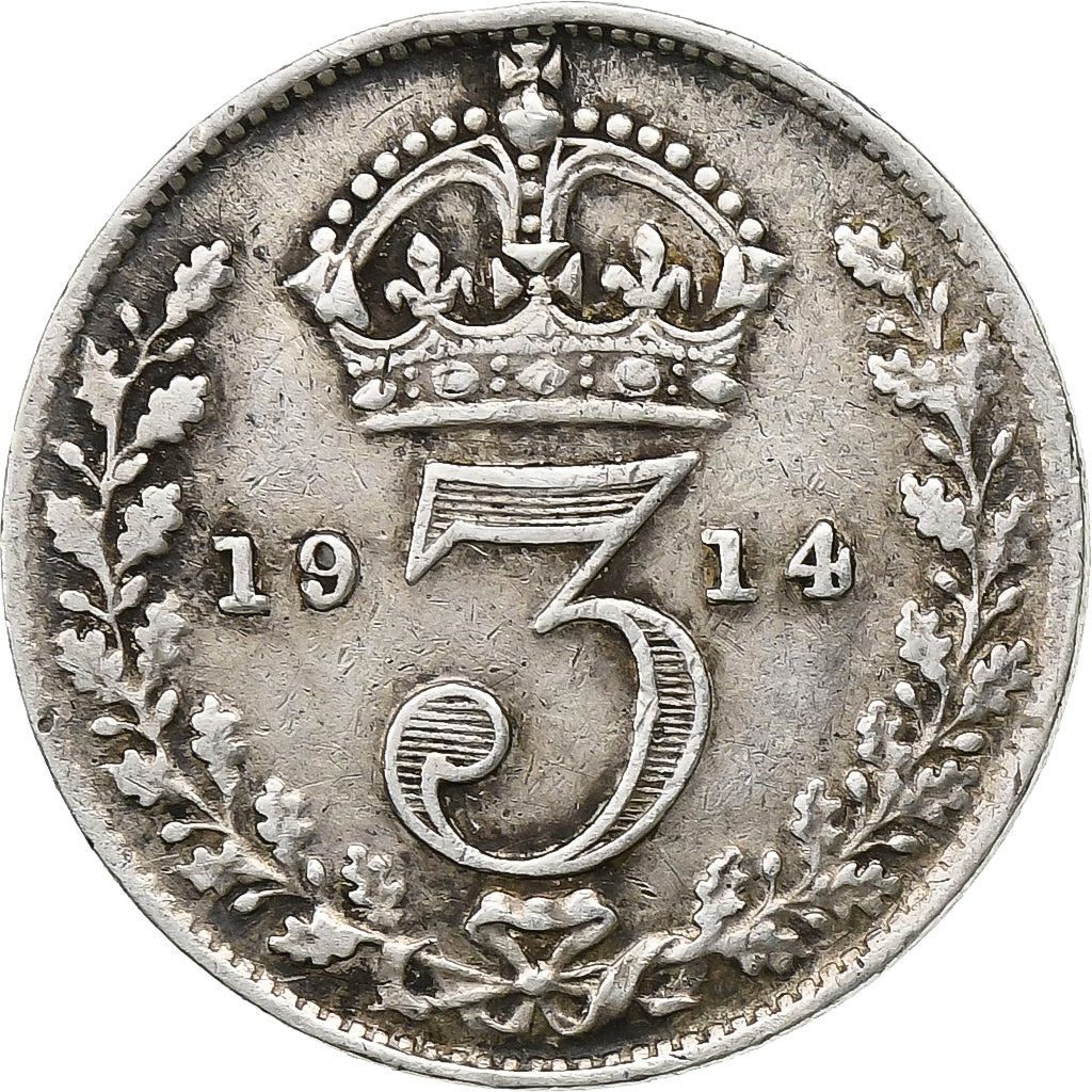 Gran Bretaña, George V, 3 Pence, 1914, Plata, MBC, KM:813