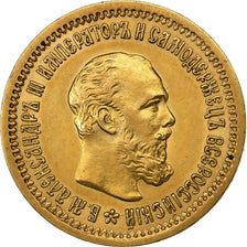 Russia, Alexander III, 5 Roubles, 1889, St. Petersburg, Złoto, AU(50-53), KM:42
