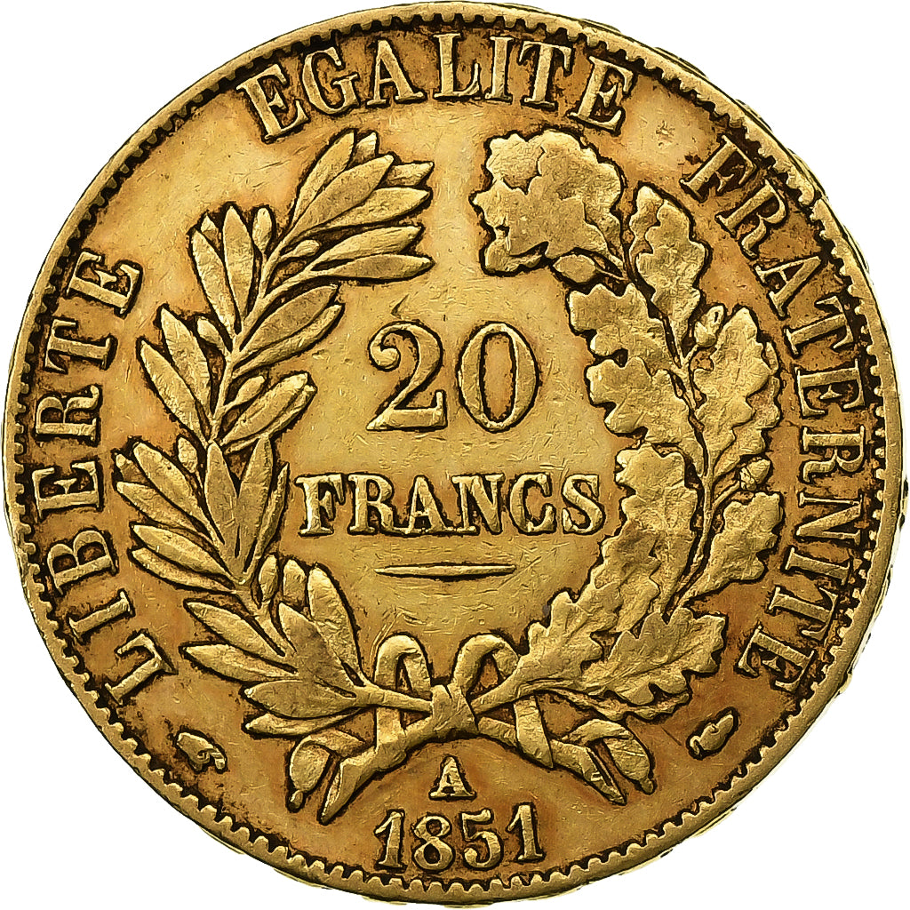 France, 20 Francs, Cérès, 1851, Paris, Or, TTB, KM:762
