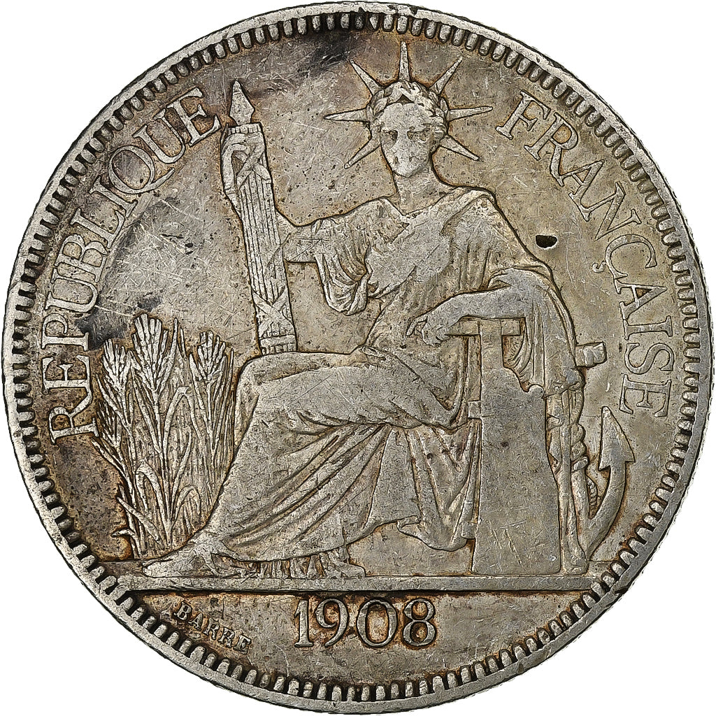 French Indo-China, Piastre, 1908, Paris, Silber, S, KM:5a.1