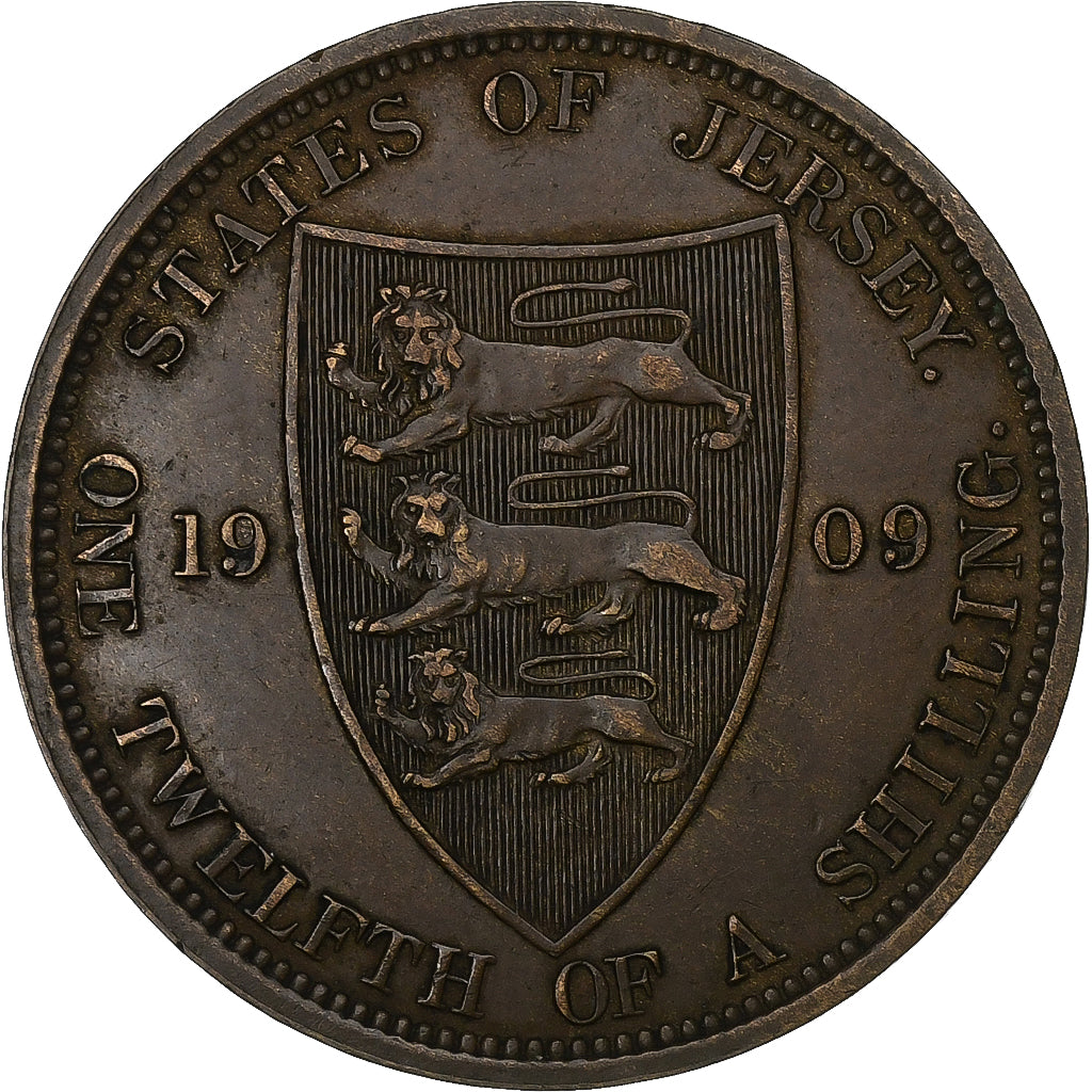 Jersey, Edward VII, 1/12 Shilling, 1909, Bronze, TTB, KM:10