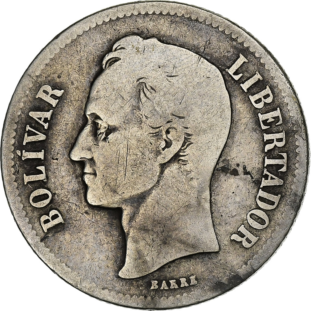 Venezuela, Gram 10, 2 Bolivares, 1924, Argento, MB, KM:23