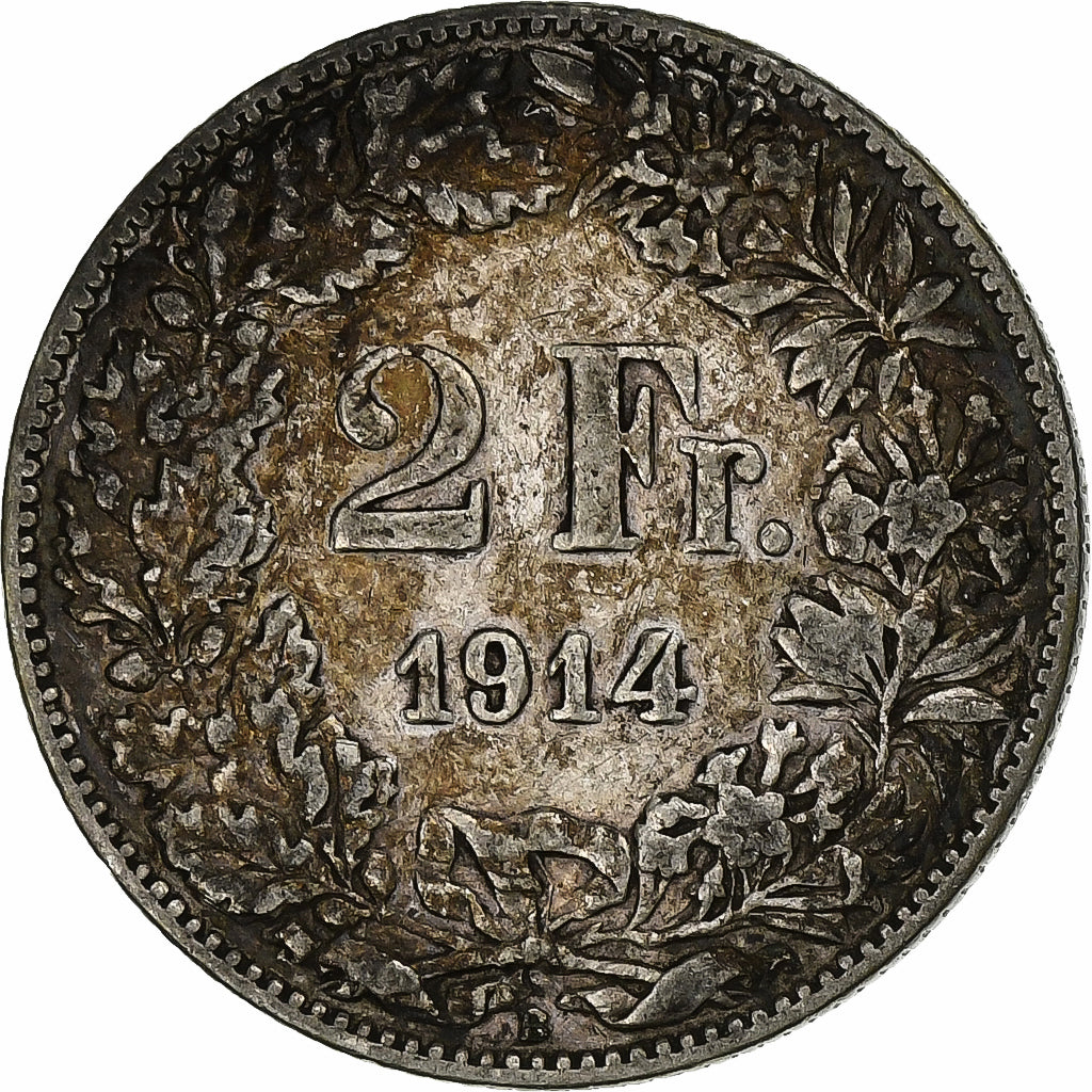 Switzerland, 2 Francs, 1914, Bern, Silver, VF(20-25), KM:21