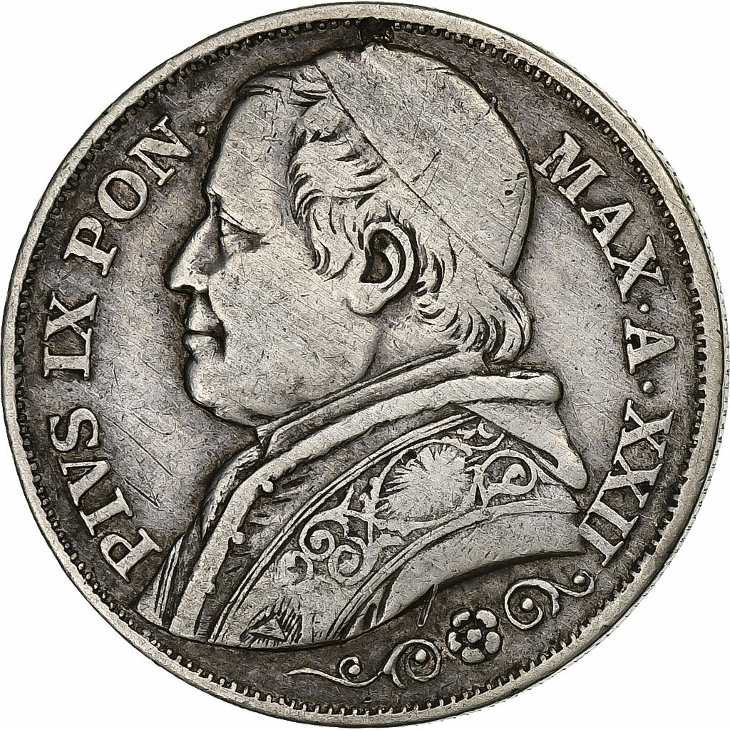 ITALIAN STATES, PAPAL STATES, Pius IX, 2 Lire, 1867, Rome, Silver, VF(30-35)