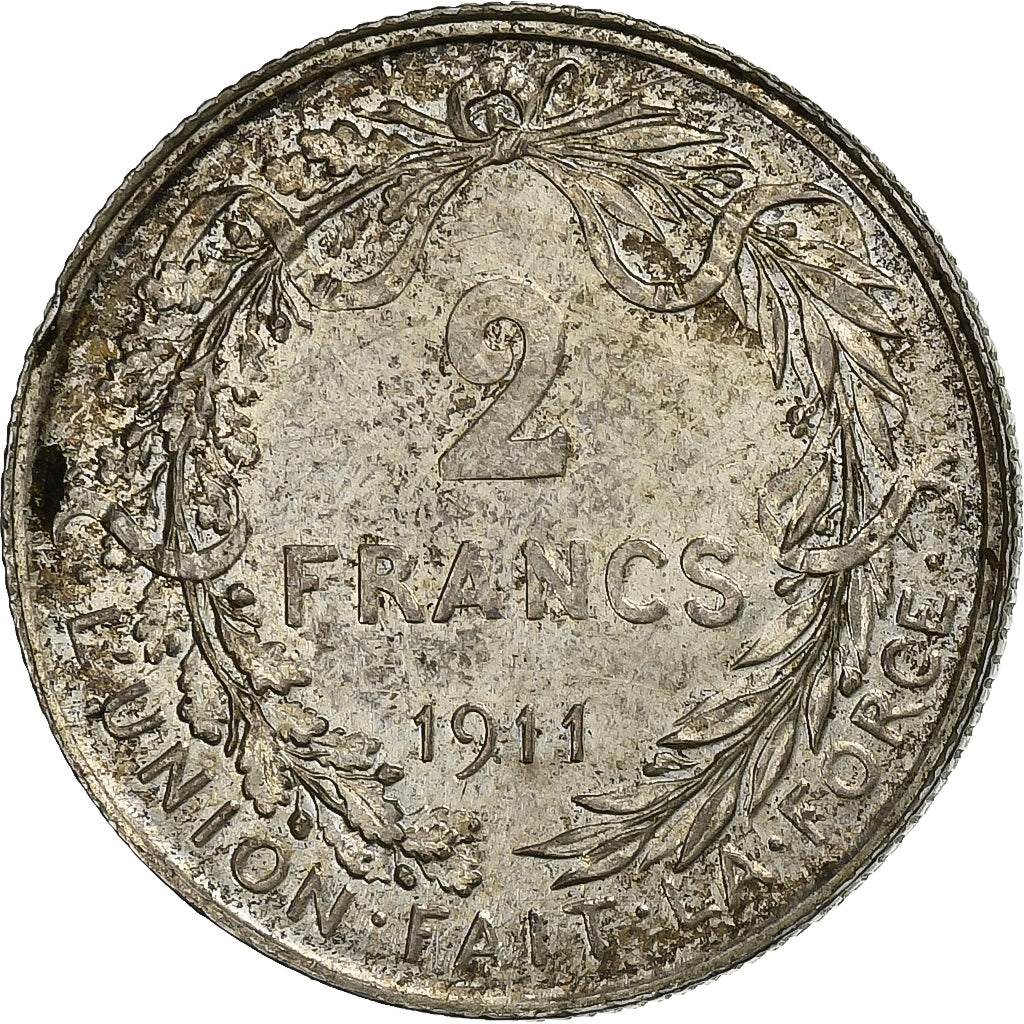 Belgium, 2 Francs, 2 Frank, 1911, Brussels, Silver, AU(50-53), KM:74