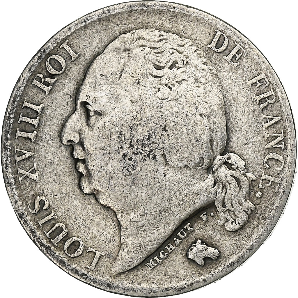 France, Louis XVIII, Franc, Louis XVIII, 1823, Lille, Silver, VF(20-25)