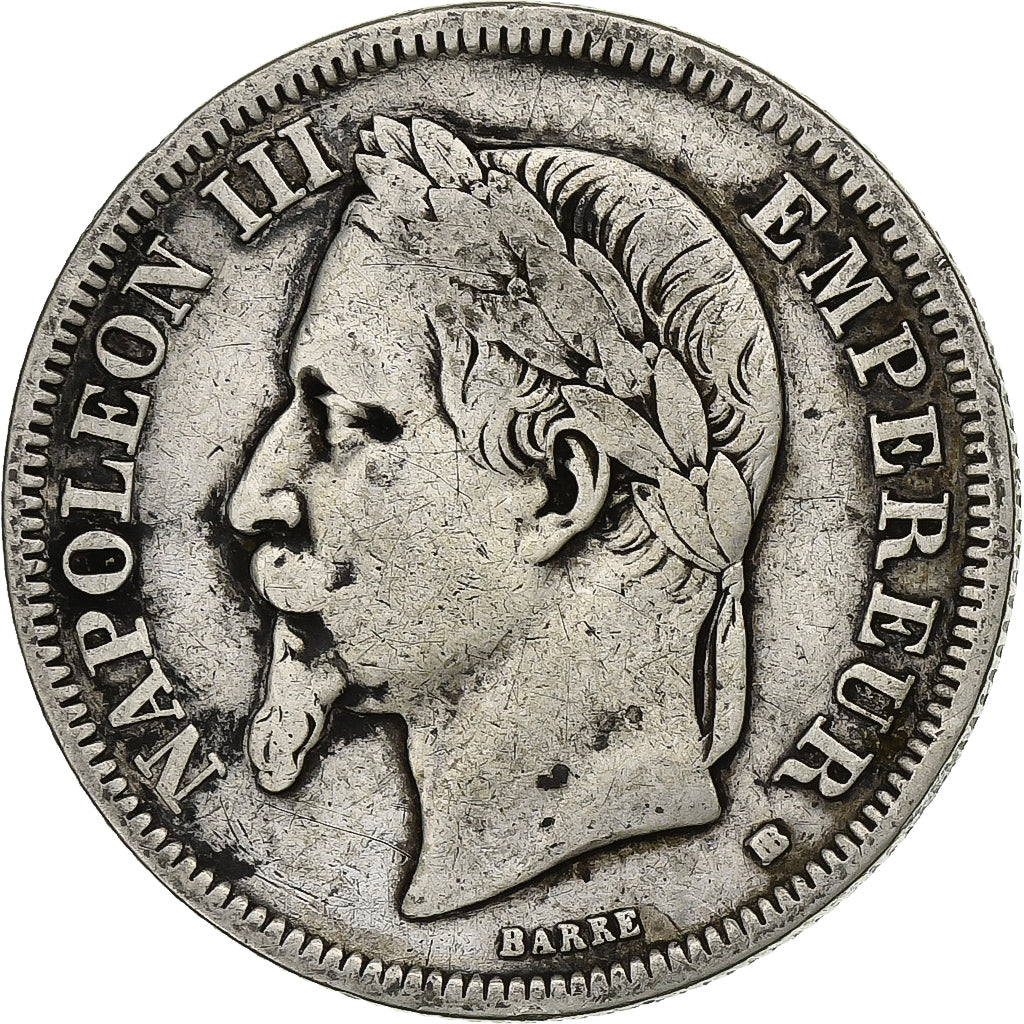 France, Napoléon III, 2 Francs, Napoléon III, 1866, Strasbourg, Argent, B