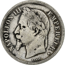 France, Napoléon III, 2 Francs, Napoléon III, 1866, Strasbourg, Argent, B