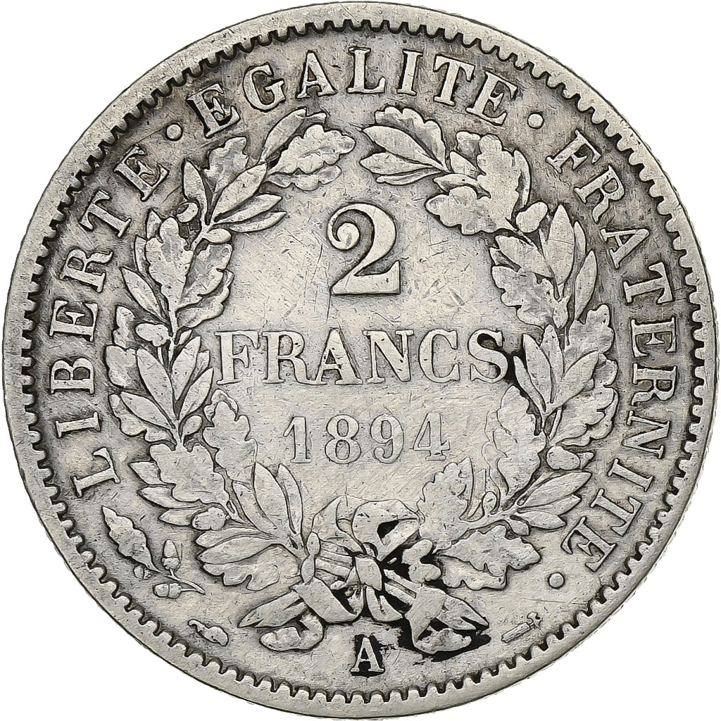 Francia, 2 Francs, Cérès, 1894, Paris, Argento, BB, KM:817.1